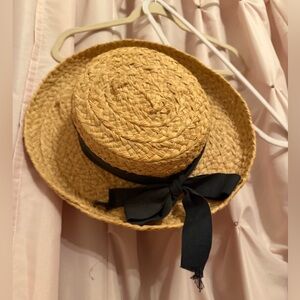 Helen Kaminski Australia  hat straw raffia boater black ribbon cotton